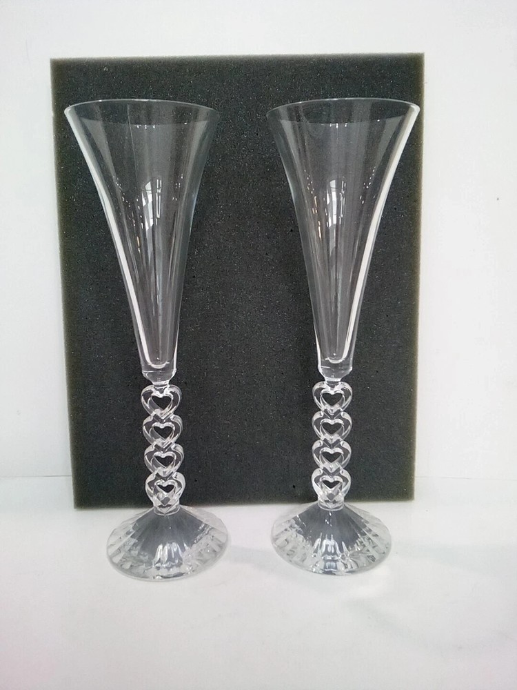 Crystal Toasting Flutes CRISTAL D’ ARQUES FOREVER HEARTS STEM FLUTES 10.5″ O5