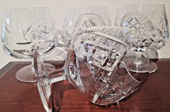 Ajka Csopak Cut Lead Crystal Brandy Snifters Set of 4 EUC 4.5″ Hungary