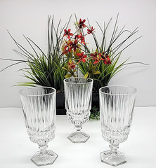 3-Vintage Fostoria Stemmed Glasses – Double Cut Vertical Ribbed Clear Goblet