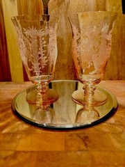 Tiffin Pink Persian Pheasant mid-size footed Water/Iced Teas – Set of Two