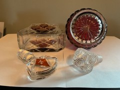 2 Vintage Cut-to-Clear Crystal Decanters~Topaz~Ruby or Cranberry