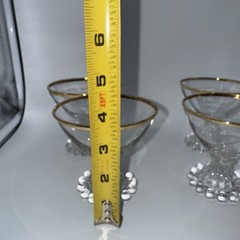 Boopie CANDLEWICK Sherbet /Dessert Gold Rim Glasses Set of 4 Beaded Base. 3.5”