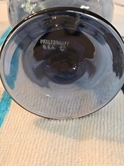 2 Pfaltzgraff Folk Art Blue Etched with Bird 5.5 Inch 8Oz. Footed Goblets