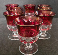 8 Kings Crown Thumbprint Cranberry Cordial Cocktail Juice Water Glass Flashed