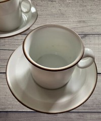 VTG Dansk Designs Mug Set 8 Piece Cup Saucer Epoch Brown Norway Swedish MCM EUC
