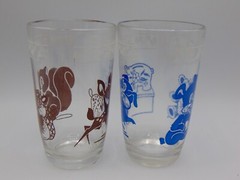 2 Vintage Children Juice Glasses Swanky Swigs Kraft Animals Kiddie Cup Blue Brn