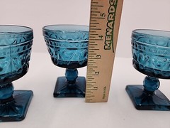 Vtg MCM Indiana Glass Aqua Blue Park Lane Colony Footed Sherbet Glasses 6pc 4.4″
