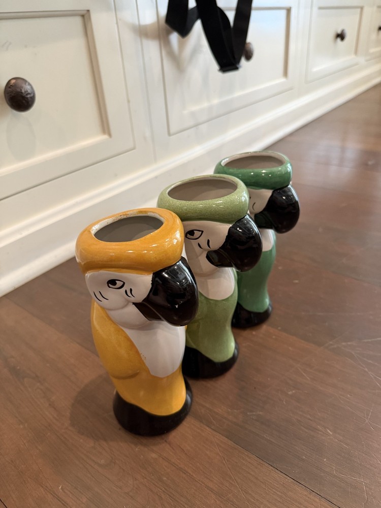 LOT OF 3 Vintage Parrot Tiki Mug Ceramic Macaw Vase Barware Made in China