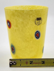 Murano Yellow Signed Glass w/Murrini Vase Il Vetro Dei Dogi Label Hand Blown