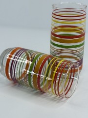 Vintage Rainbow Striped Drinking Glasses Set Of 2 Retro Barware Colorful
