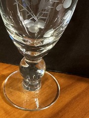 Vintage 1947, Gray Cut Floral & Dot Design, Juice Glass, 5 1/2″ Knob Stem