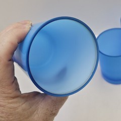 Set Of 4 Vintage Hand Blown Blue Satin Cased Glass Juice Tumblers MCM