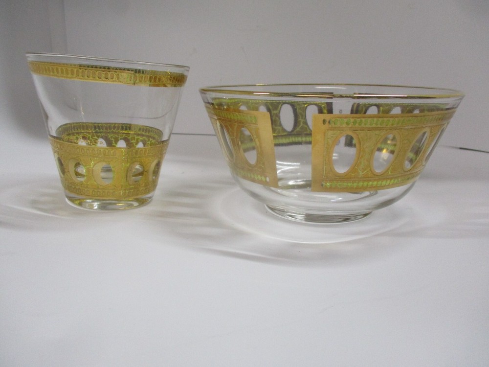 Vintage Culver Ltd ANTIGUA Flared Old-Fashioned Low-Ball Glass & Bowl