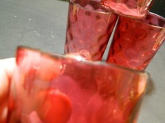 Antique Cranberry Optic Coin Dot Glass Ruffled Pitcher Set (1890’s) Good – Excel