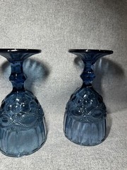 Wine Glasses Water Goblets Set Of 4 Blue Glass L.G. Wright/Mosser 7” H