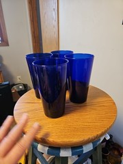 Set of 4 Libbey Teardrop Cobalt Blue Flat Tumblers 5-7/8” – 16 Oz Glasses