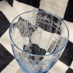 BEAUTIFUL VINTAGE Fostoria June Azure Blue 4 3/8″ Footed 5 oz. Glass (CHIPPED)