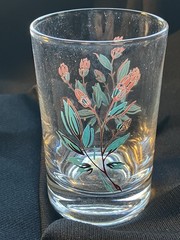Set of 4 Vintage «PINK HOPE» Clear Floral 5 Ounce JUICE GLASSES Original Box