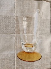 4 Vintage Clear Optic Panel Textured Glasses Amber Footed 5″ Retro HTF