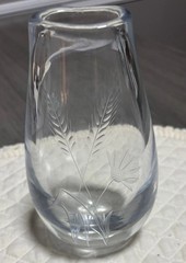 Vintage kosta boda Swedish crystal vase 7.5” etched wheat and flower art glass