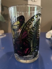 Vintage 1973 Faroy Inc Juice Glass 3.5 Inches Tall Floral & Butterfly Design