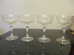 4 Antique Libbey Elegant Glass Etched Floral Leaf Panel Optic Champagne Goblets