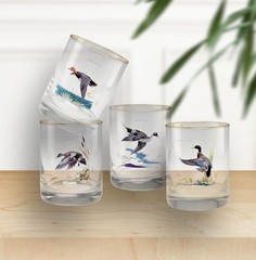 22k Gold Rim Waterfowl DOF Double Old-Fashioned Glasses, 13.5-Ounce, Assorted Se