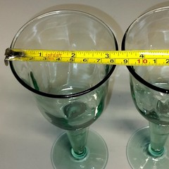 La Mediterranea Recycled Green Glass Goblets Spain Set of 2 Vtg Wide Stemmed Cup