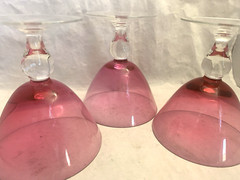 Vintage Cranberry Pink Glass Clear Ball Stem Champagne Sherbet Set-3