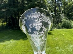Set Of 4 Antique Saint Louis Crystal Massenet Etch Small Sherry Wine Cordials