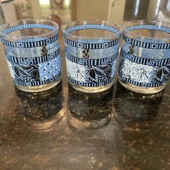 3-Vintage MCM Georges Briard Blue Black 3 3/8” Old Fashioned