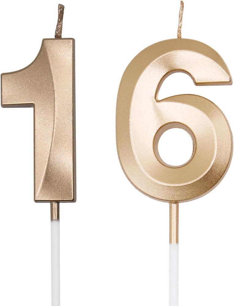 Champagne Gold 16Th & 61St Birthday Candles for Cakes, Number 16 61 Candle Cake