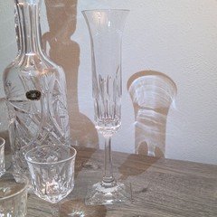Lead Crystal Cut Glass Hand Blown Decanter Wine Glass Champagne Flute Set, 12 pc