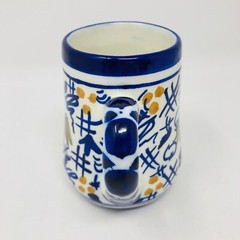 Mediterranean Core COFFEE MUG 12oz Art Pottery Italian Painted Blue Rim Ceramic