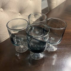 Blue Smoke Crystal Wine Glasses Barrel Bowl Clear Short Stem Hand Blown 5″ Tall