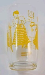 Swanky Swig Victorian Women Cooking Juice Glass Yellow, 1940s Kraft