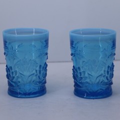 PAIR Northwood Era opalescent Aqua Water Glass/Tumblers Lotus/Water Lily