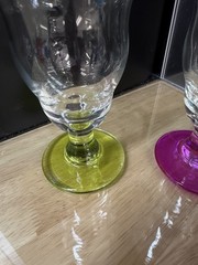 Cocktail Glasses Colorful Stemware Wavy Ripple Body Barware Postmodern Set of 3
