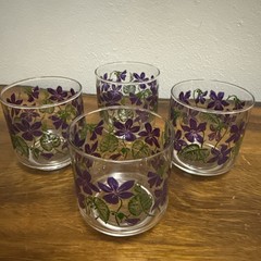 Set Of 4 Libbey Violet Pattern Juice Glasses MCM Flowers Purple