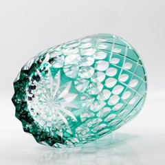 Green Edo Kiriko Glass Crystal Whiskey Glasses Hand Cut To Clear 9oz/250ml
