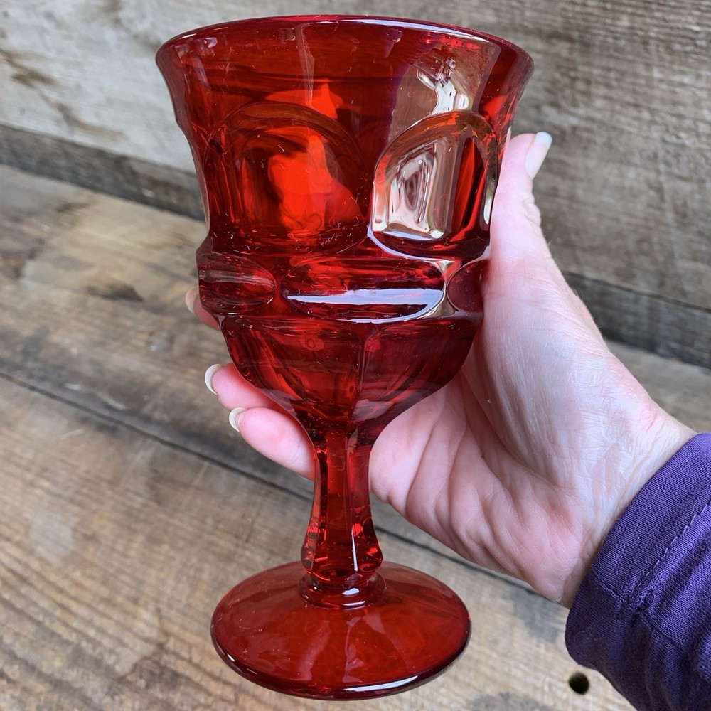 Fostoria Water Glass Goblet Argus Ruby Red Pattern 6.5”T Vtg Glassware