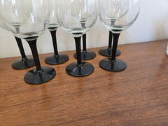 Vintage Luminarc France Domino Black Nocturne Stem Wine Glasses 6oz Set 7