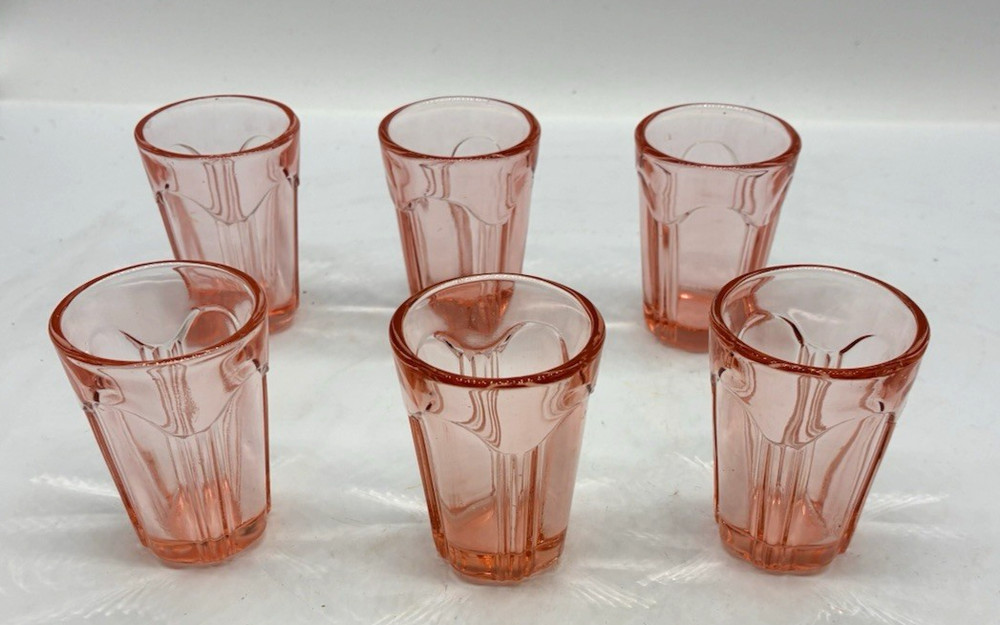 6 Pink Anchor Hocking Colonial/Knife and Fork Shot Glasses