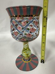 MacKenzie-Childs Circus Rose Arbor Hand Painted Wine Goblets Set 6 Vintage B16