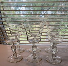 Libbey Liberty Bell Crystal Goblets 3 Wine 6.375″H 3Water 6.875″H Eagle Stem