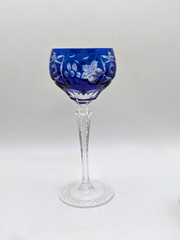 Nachtmann Traube Crystal Wine Glass Cobalt Blue Cut to Clear 8 1/4″ Germany