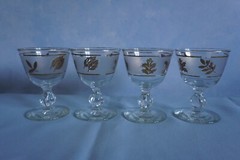 Libbey Golden Foliage set of 4 cocktail glasses frosted autumn leaves gold leaf