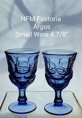 2 HFM Fostoria ARGUS Blue Tall Sherbet Champagne Glasses 5″