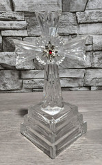 Lenox 8″ Lead Crystal Glass Table Cross w/Ruby Red Stone Christian Decor Statue