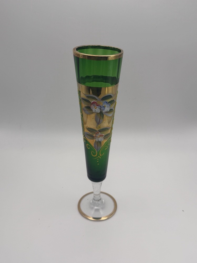 Vintage Bohemian Czech Emerald Green Champage Flute Gold Gilded & Enamel Moser?